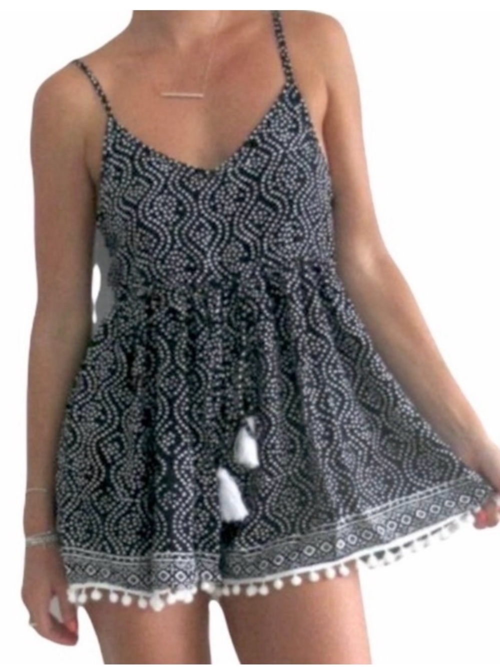Ljc Designs Relaxed Jumpsuit Romper Dotted Pom Pom Shorts XS